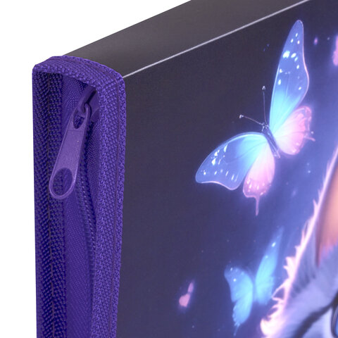 Папка для тетрадей BRAUBERG KIDS А4, 1 отделение, пластик, молния вокруг, "Curious cat", 273336