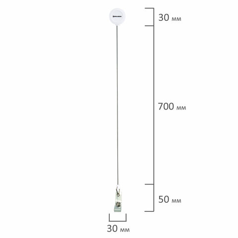 Бейдж горизонтальный (60х90 мм), с держателем-рулеткой 70 см, белый, BRAUBERG, 238241