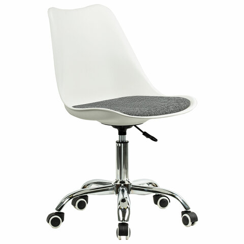 Кресло стул BRABIX "Eames MG-310 CH", хром, пластик белый, ткань серая, 532924