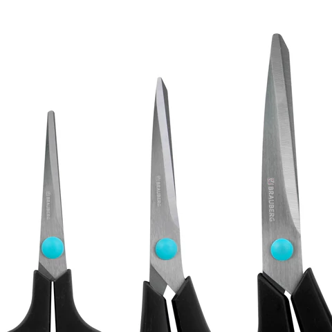 Ножницы BRAUBERG SOFT GRIP, НАБОР 3 штуки (140, 190, 230 мм), эргономичные черно-бирюзовые ручки, ВЫГОДНАЯ УПАКОВКА, 238411