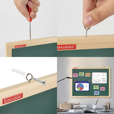 Доска для мела магнитная 60х90 см, зеленая, деревянная рамка, BRAUBERG "Wood", 238800