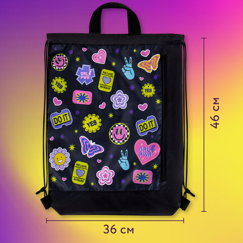 Мешок для обуви ЮНЛАНДИЯ с ручками, боковой карман на молнии, 46х36 см, "Patches", 272406