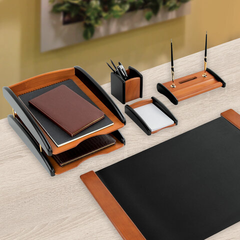 Набор настольный GALANT "Cayman" из дерева, 5 предметов, цвет "светлое дерево/чёрный", 238159