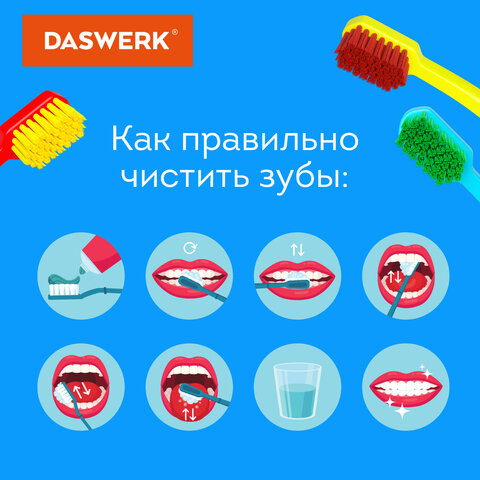 Зубные щетки, набор 6 штук, для взрослых и детей, СРЕДНЕ-МЯГКИЕ (MEDIUM SOFT), DASWERK (ДАСВЕРК), 608214