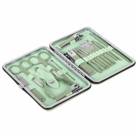 Универсальный набор для маникюра и педикюра 18 в 1 в футляре, STANDARD, зеленый, WBZ (ВБЗ), 609489