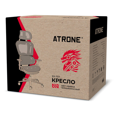 Кресло ATRONE (АТРОН) "Optimus ER-707", адаптивный механизм со слайдером, сетка, черный/красный, 532968