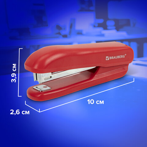 Степлер №10 BRAUBERG "SX-19", до 12 листов, с антистеплером, красный, 228589