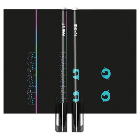 Ручка стираемая гелевая с принтом FUNSTER (ФАНСТЕР) "BLACK CAT", СИНЯЯ, корпус ассорти, игольчатый наконечник 0,5 мм, линия 0,35 мм, 144415