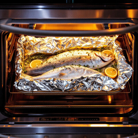 Фольга пищевая 29 см х 7 м, 20 мкм, ЭКСТРА ПРОЧНАЯ, САЯНСКАЯ ФОЛЬГА в пленке, ГРИЛЬ 7П-290х35