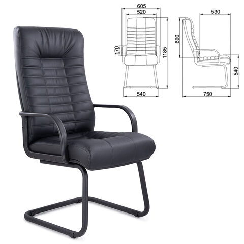 Кресло для приемных и переговорных "Атлант", кожа, черное