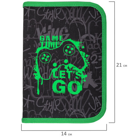 Пенал BRAUBERG, 1 отделение, 2 откидные планки, полиэстер, 21х14 см, "Game time", 272321