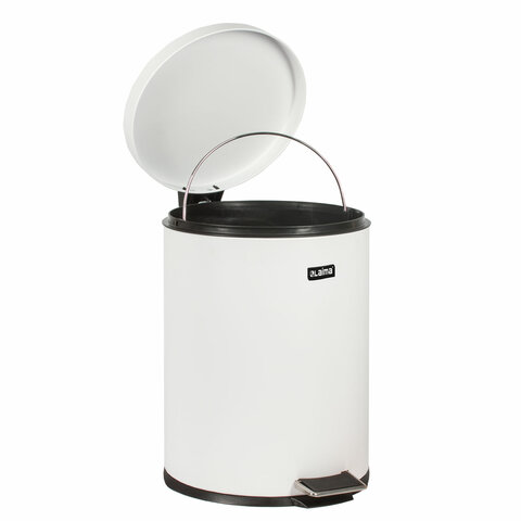 Ведро мусорное с педалью 5 литров "Classic", БЕЛОЕ ГЛЯНЦЕВОЕ, металлическое, со съемным внутренним ведром, LAIMA, 604947