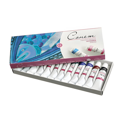 Краски акриловые художественные "Сонет", НАБОР 12 цветов по 10 мл, в тубах, Невская Палитра, 2841095