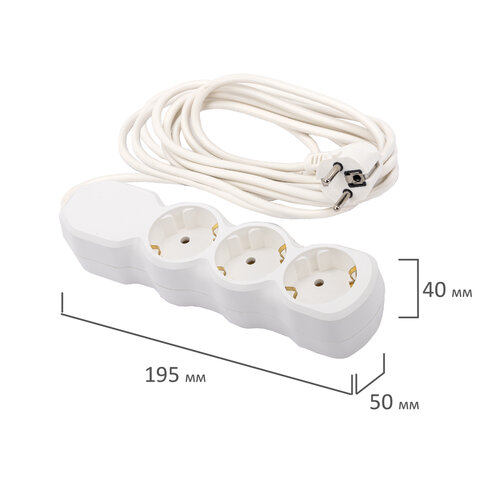 Удлинитель У10-003 3 розетки, с заземлением, 10 А, 5 м, белый, 6698