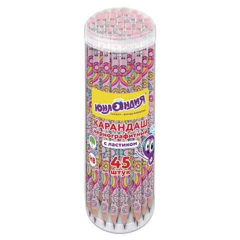 Карандаш чернографитный ЮНЛАНДИЯ "СЛАДКИЕ ИСТОРИИ", 1 шт., HB, с ластиком, корпус с печатью, 181750