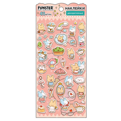 Наклейки декоративные "Милые животные", 17,5х9 см, ассорти 6 видов, FUNSTER (ФАНСТЕР), 6666081
