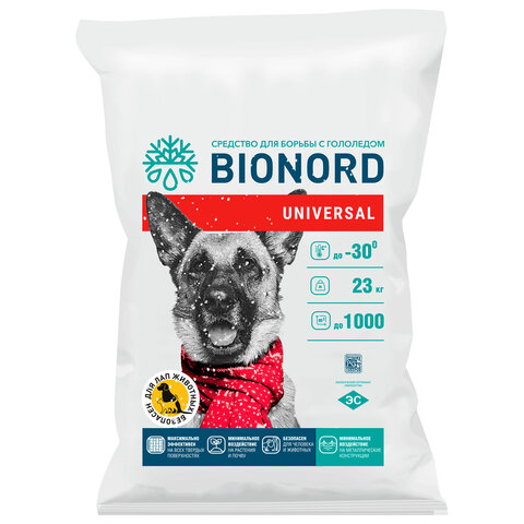 Реагент антигололедный 23 кг, BIONORD Universal, до -30 °С, хлорид кальция, мешок, МИНПРОМТОРГ