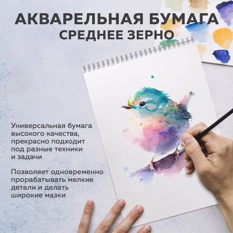 Бумага для акварели А4 в папке, 15 листов, 300 г/м2, среднее зерно, BRAUBERG ART CLASSIC, 116353