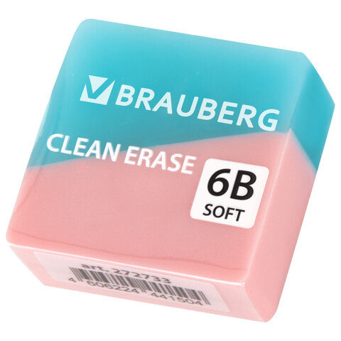 Ластик BRAUBERG "PASTEL COLOR DUO", 34х34х14 мм, квадратный, экологичный ПВХ, ассорти, 272733