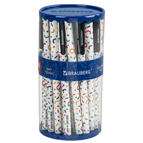 Ручка шариковая BRAUBERG SOFT TOUCH GRIP "CONFETTI", СИНЯЯ, мягкое покрытие, узел 0,7 мм, 143723