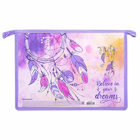 Папка для труда на молнии BRAUBERG А4, 2 отделения, органайзер, "Dreamcatcher", 270978