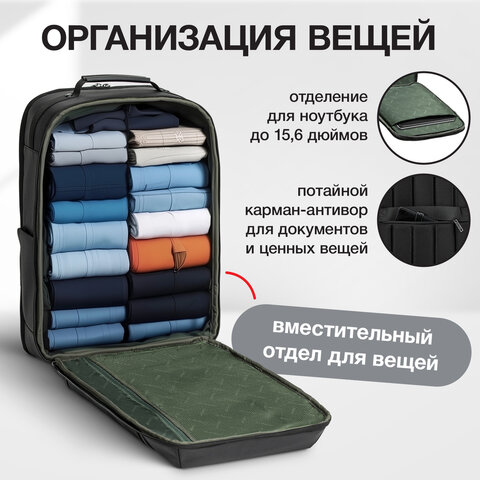 Рюкзак-сумка HEIKKI PRIORITY (ХЕЙКИ) с отделением для ноутбука, 2 отделения, черный, 45x31x15 см, 272587