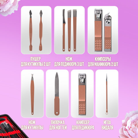 Универсальный набор для маникюра и педикюра 18 в 1 в футляре, STANDARD, розовый, WBZ (ВБЗ), 609488