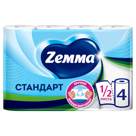 Полотенце бумажное ZEMMA/ZEWA 2-слойное, спайка 4 шт. х 14 м, белое, 1440991