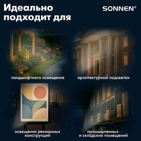 Прожектор светодиодный с датчиком движения 20 Вт, 6500 К, 1600 Лм, 20 м2, IP65, 122х146х51 мм, черный, SONNEN, 238416