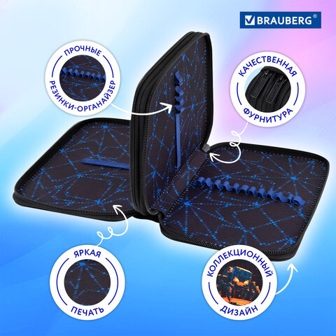 Пенал BRAUBERG, 2 отделения, полиэстер, 21х14 см, "Fire spider", 273537