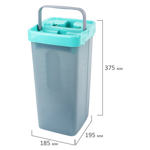 Швабра с отжимом и ведром 9л/7л двухкамерное, 3 насадки из микрофибры, рукоятка 130см, бирюзовый, Compact Mop, LAIMA, 607389