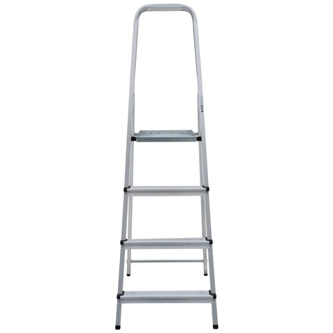 Стремянка алюминиевая 4 ступени, высота площадки 0,82м, дуга безопасности 0,6м, площадка 26х26см, до 150кг, вес 3,5кг, НОВАЯ ВЫСОТА, 1110104