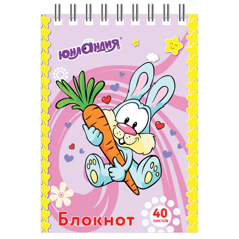 Блокнот МАЛЫЙ ФОРМАТ А7, 75х105 мм, 40 л., гребень, картон, клетка, ЮНЛАНДИЯ, "Мультяшки", 129860