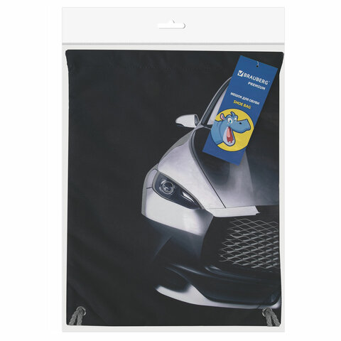 Мешок для обуви BRAUBERG PREMIUM, карман, подкладка, светоотражайка, 43х33 см, "Black car", 271623