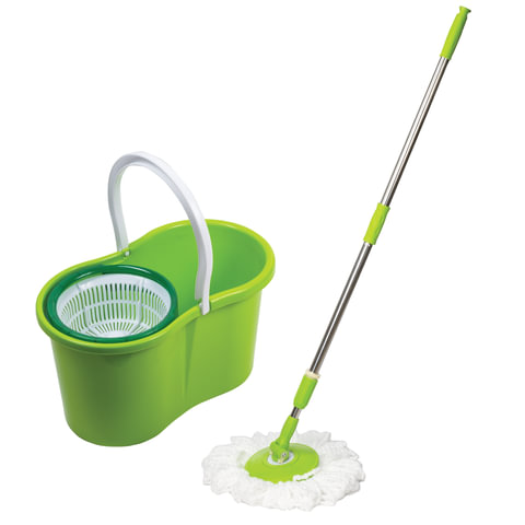 Швабра с отжимом и ведром 7л/5л, отжим центрифуга / рукоятка, 2 круглые насадки, крепление кольцо, синий, LAIMA 603624