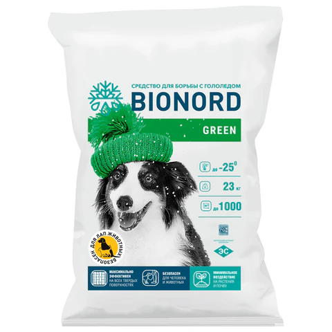 Реагент антигололедный 23 кг BIONORD Green, до -25 °С, хлорид натрия и кальция, МИНПРОМТОРГ