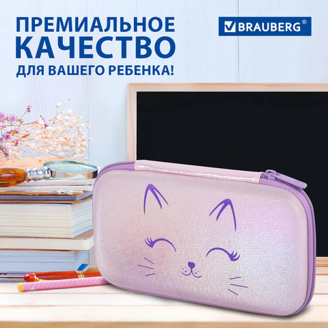 Пенал BRAUBERG SHINY, 1 отделение, 1 откидная планка, EVA, 22х13х4 см, "Cheerful", 271554