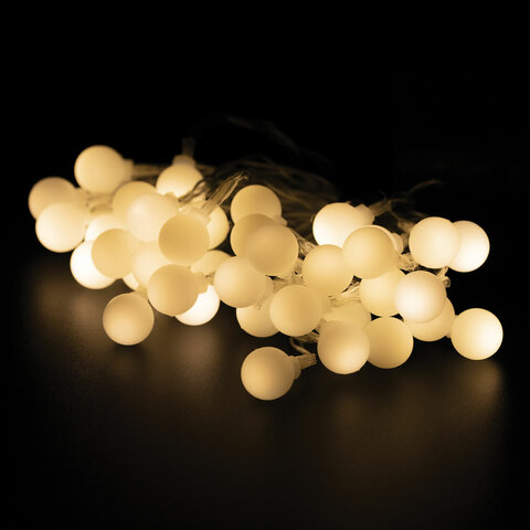 Электрогирлянда-нить комнатная 6 м, 40 LED, с насадками, вид: "Шарики", тёплый белый, на батарейках, ЗОЛОТАЯ СКАЗКА, 591730
