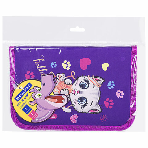 Пенал BRAUBERG, 1 отделение, 1 откидная планка, полиэстер, 21х14 см, "Playing kitty", 271521