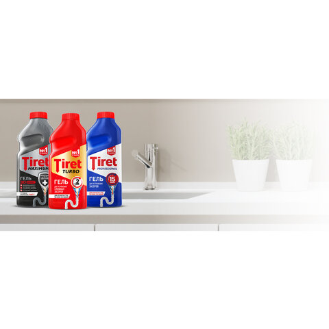 Средство для прочистки канализационных труб 1 л, TIRET (Тирет) Professional, гель