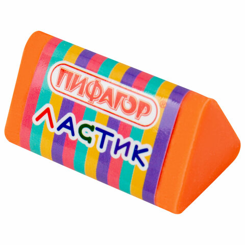 Ластик трехгранный ПИФАГОР "ЭНИКИ-БЕНИКИ", 35х18х18 мм, картонный держатель, цвета ассорти, 272668