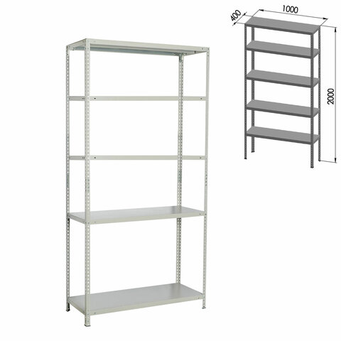 Стеллаж металлический BRABIX "MS Plus-200/40-5", 2000х1000х400 мм, 5 полок, регулируемые опоры, 291109, S241BR164502