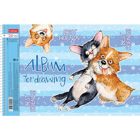 Альбом для рисования А4 24 л., спираль, обложка картон, HATBER, 205х290 мм, "Из жизни корги" (5 видов), 067335, 24А4Всп