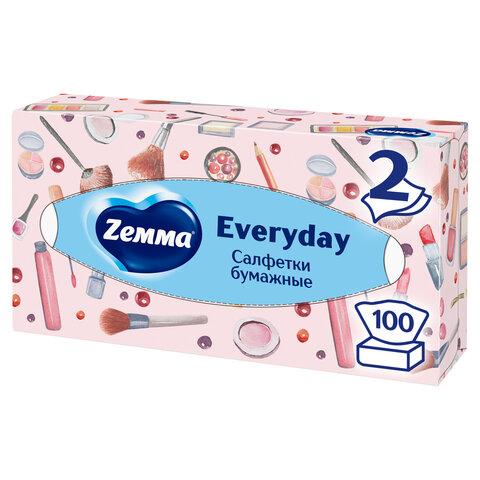 Салфетки косметические 100 штук в картонном боксе, 2-слойные, ZEMMA/ZEWA Everyday, 62861