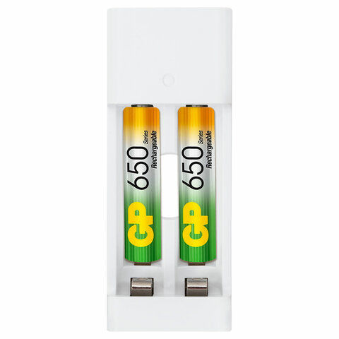 Батарейки аккумуляторные Ni-Mh мизинчиковые КОМПЛЕКТ 2 шт., AAA (HR03) 650 mAh, GP, 65AAAHC-2DECRC2, 65АAАНС-UC2