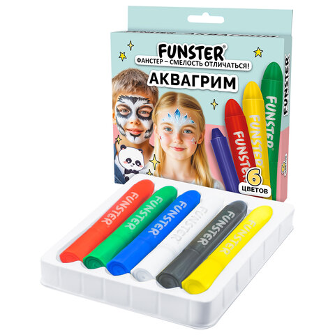 Аквагрим для лица и тела 6 ярких цветов, FUNSTER, легко смываются, 192571