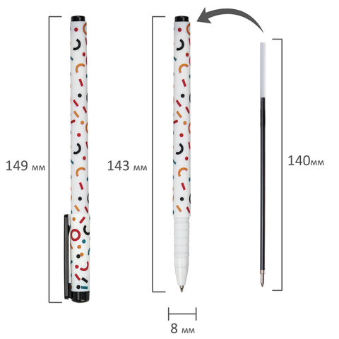 Ручка шариковая BRAUBERG SOFT TOUCH GRIP "CONFETTI", СИНЯЯ, мягкое покрытие, узел 0,7 мм, 143723