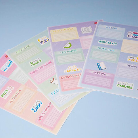 Наклейки ПРЕДМЕТНЫЕ для маркировки школьных принадлежностей, НАБОР 4 листа, 40 наклеек, HTB, 4Н5н