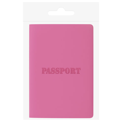 Обложка для паспорта, мягкий полиуретан, "PASSPORT", розовая, STAFF, 237605