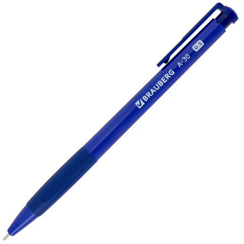Ручки шариковые автоматические BRAUBERG A-30 "WRITING 3.0", КОМПЛЕКТ 12 ШТ, СИНИЕ, пишущий узел 0,5 мм, линия письма 0,25 мм, 144340